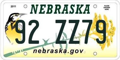 NE license plate 92ZZ79