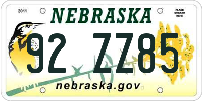 NE license plate 92ZZ85