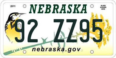 NE license plate 92ZZ95