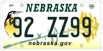 NE license plate 92ZZ99