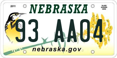 NE license plate 93AA04