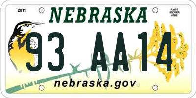 NE license plate 93AA14