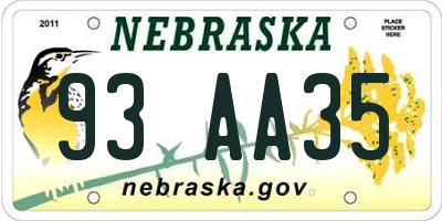 NE license plate 93AA35