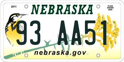 NE license plate 93AA51