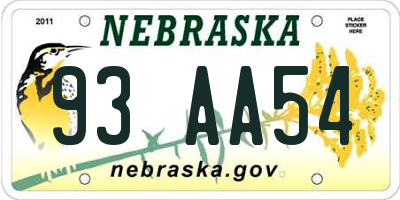 NE license plate 93AA54