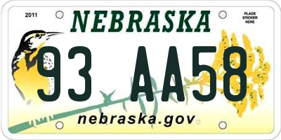 NE license plate 93AA58
