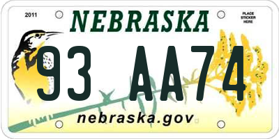 NE license plate 93AA74