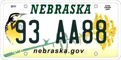 NE license plate 93AA88