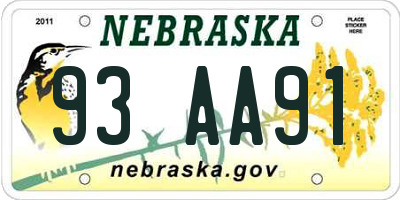 NE license plate 93AA91