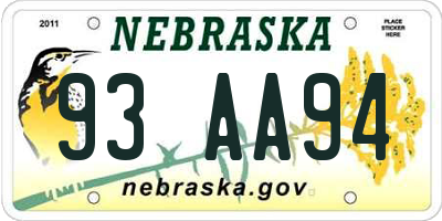 NE license plate 93AA94
