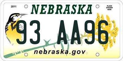NE license plate 93AA96