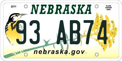 NE license plate 93AB74
