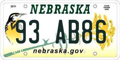 NE license plate 93AB86