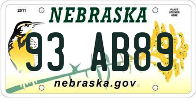 NE license plate 93AB89