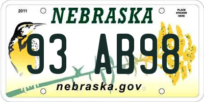 NE license plate 93AB98