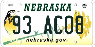 NE license plate 93AC08