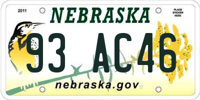 NE license plate 93AC46
