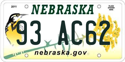 NE license plate 93AC62