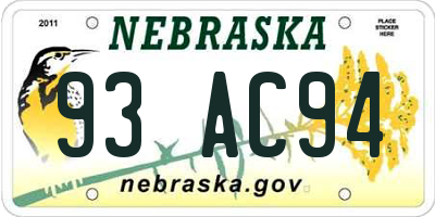 NE license plate 93AC94
