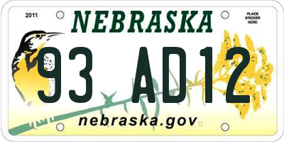 NE license plate 93AD12