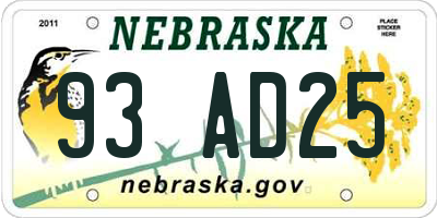 NE license plate 93AD25