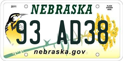 NE license plate 93AD38