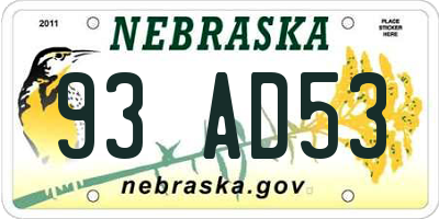 NE license plate 93AD53