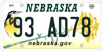 NE license plate 93AD78