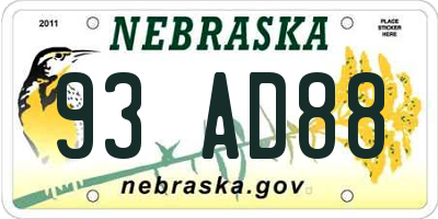 NE license plate 93AD88