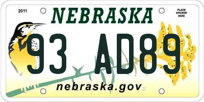 NE license plate 93AD89