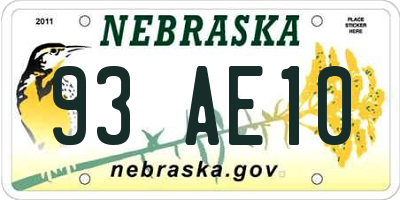 NE license plate 93AE10