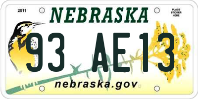 NE license plate 93AE13