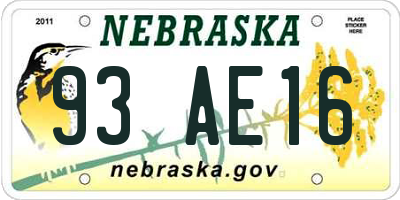 NE license plate 93AE16