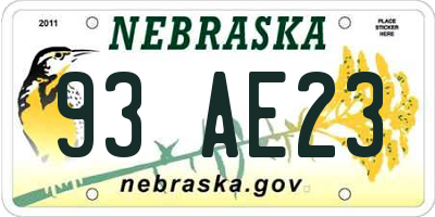 NE license plate 93AE23