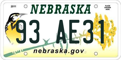 NE license plate 93AE31