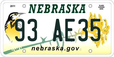NE license plate 93AE35