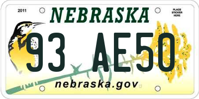 NE license plate 93AE50