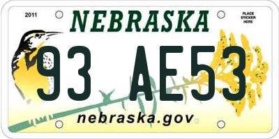 NE license plate 93AE53
