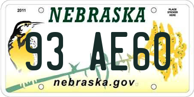 NE license plate 93AE60