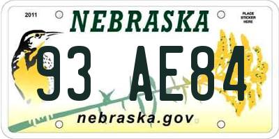 NE license plate 93AE84