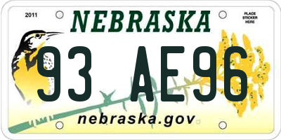 NE license plate 93AE96