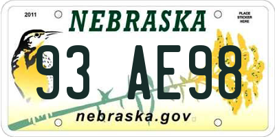 NE license plate 93AE98