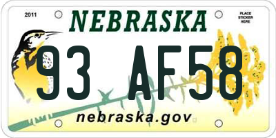 NE license plate 93AF58