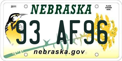 NE license plate 93AF96
