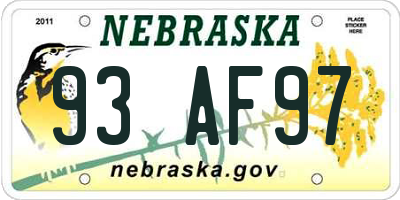 NE license plate 93AF97
