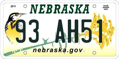 NE license plate 93AH51