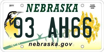 NE license plate 93AH66