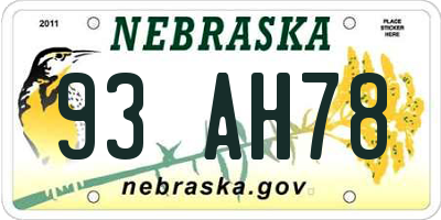 NE license plate 93AH78
