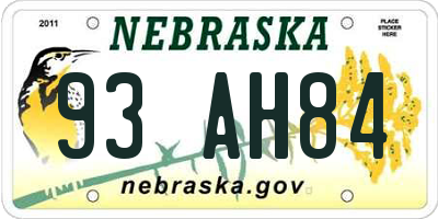 NE license plate 93AH84