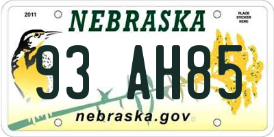 NE license plate 93AH85